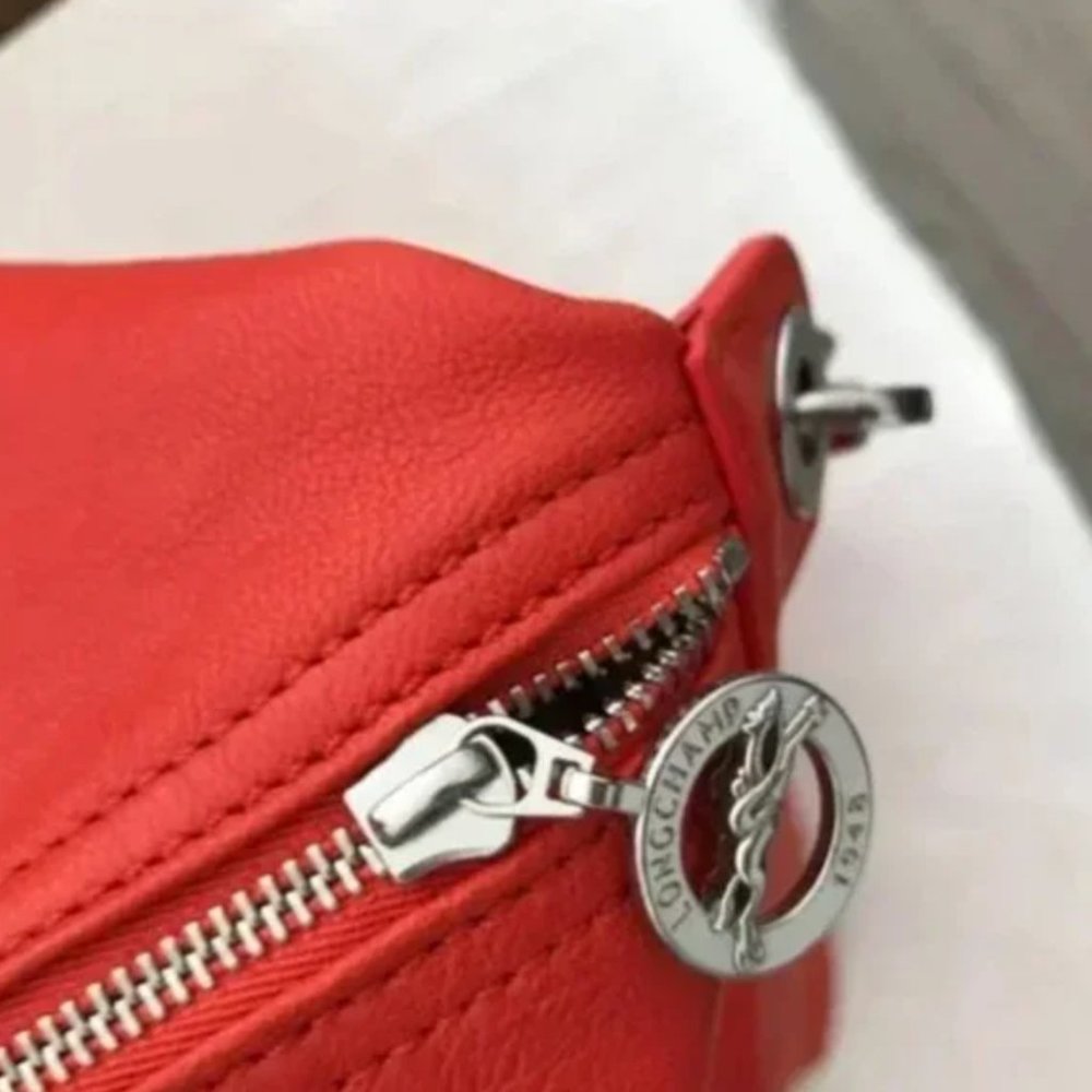 NWOT Longchamp Le Pliage Cuir Leather Bag New Large Red - Picture 7 of 11